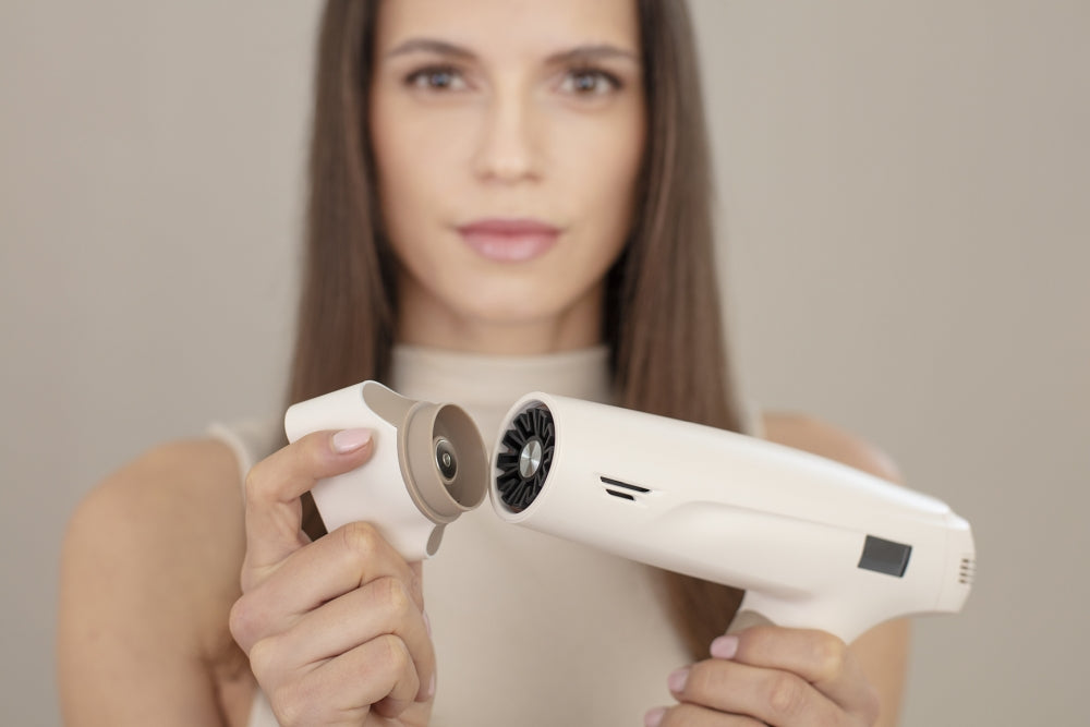 Beurer HC 150 FusionDry Pro Hair dryer - Powerful, brushless motor, Ergonomic folding handle, Ion function, 3 heat & blower settings, cold air, Extra quiet, EasyClick - Magnetic attachments, LCD display, Bag