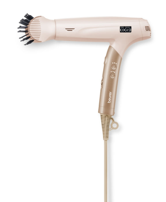 Beurer HC 150 FusionDry Pro Hair dryer - Powerful, brushless motor, Ergonomic folding handle, Ion function, 3 heat & blower settings, cold air, Extra quiet, EasyClick - Magnetic attachments, LCD display, Bag