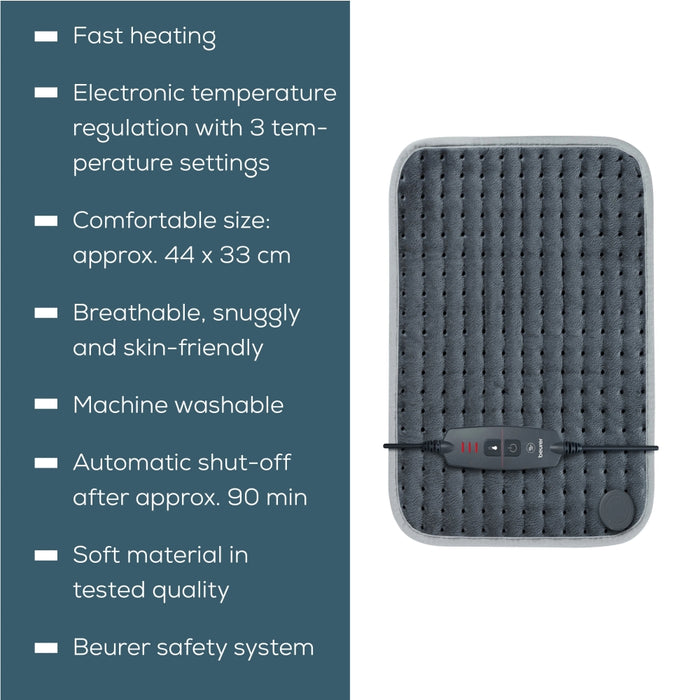 Beurer HK SE Cosy and soft heat pad;  3 temperature settings, automatic switch off after 90 min; washable on 30°; Gray
