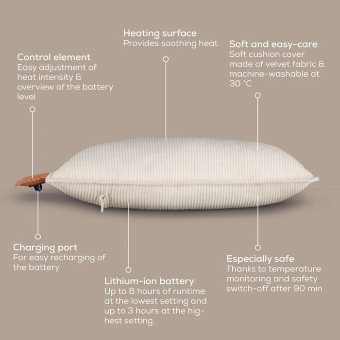 Beurer HK 77 Heaty cashmere-creme; lithium-ion battery; Soft velvet cushion cover machine-washable at 30°C; 3 temperature settings; Fast heating; BSS; 45(L)x45(W) cm