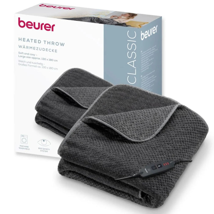 Beurer HD 65 Dark Grey Heated Overblanket; Soft and cuddly surface; 3 temperature;auto switch-off 3 hours; removable switch; washable at 30°, Oko-Tex 100; 180(L)x130(W)cm