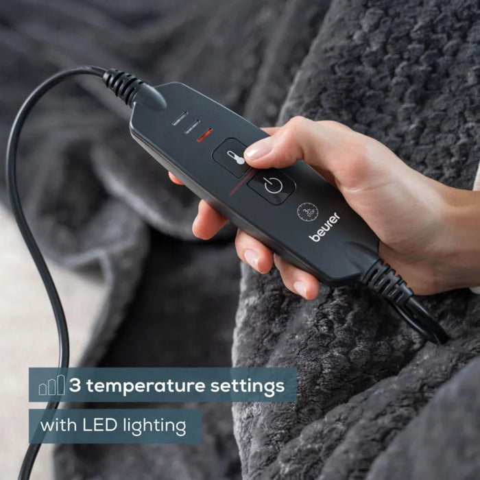 Beurer HD 65 Dark Grey Heated Overblanket; Soft and cuddly surface; 3 temperature;auto switch-off 3 hours; removable switch; washable at 30°, Oko-Tex 100; 180(L)x130(W)cm