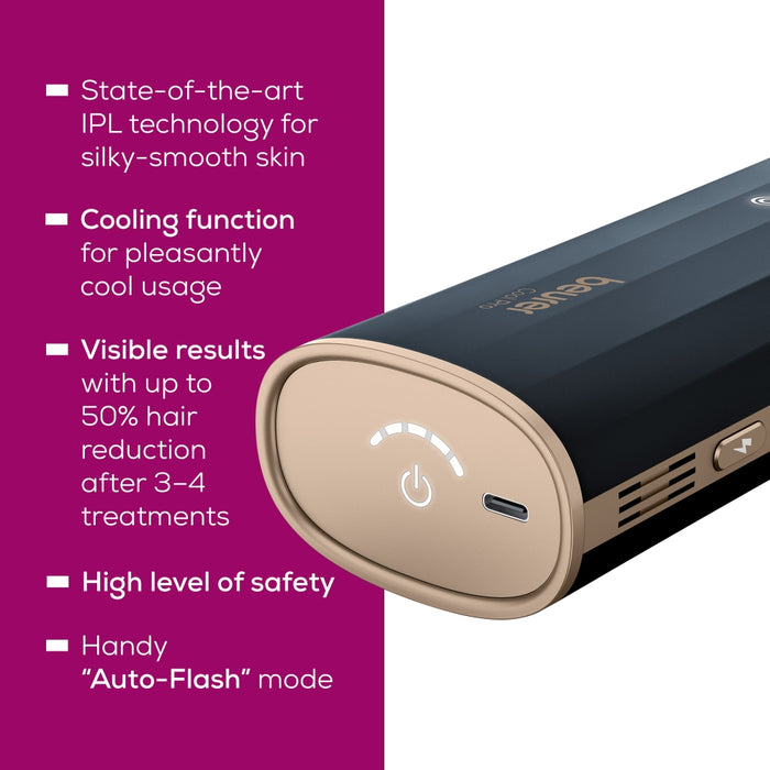 Beurer IPL 7800 Cool Pro IPL hair removal device; State-of-the-art IPL light technology; 3.8 cmІ light area; UV filter; built-in skin contact sensor; "auto flash" mode