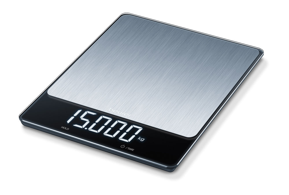 Beurer KS 34 XL kitchen scale; Stainless steel weighing surface; Magic LED; 15 kg / 1 g