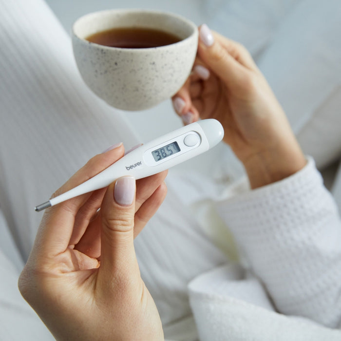 Beurer FT 09/1 clinical thermometer, Contact-measurement technology, Display in °C, Protective cap; Waterproof, white