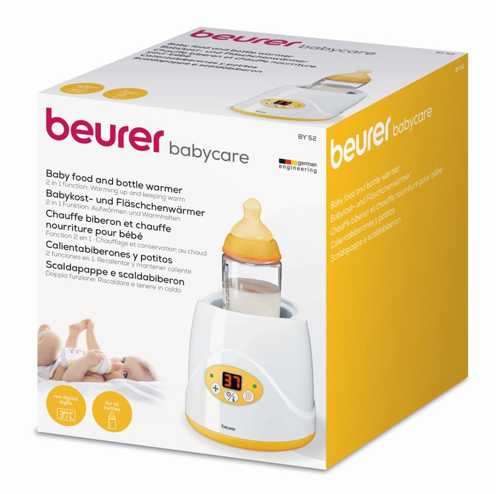 Beurer BY 52 Baby food and bottle warwmer, 2-in-1 warms up food and keeps it warm, digital temperature display,Led display,with lifter,with cap, auto switch-off.