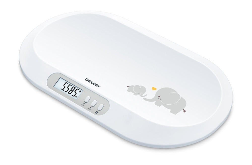 Beurer BY 90 baby scale, Data transfer via Bluetooth, Automatic and manual hold function, Curved weighing surface, 10 Measurement memory spaces