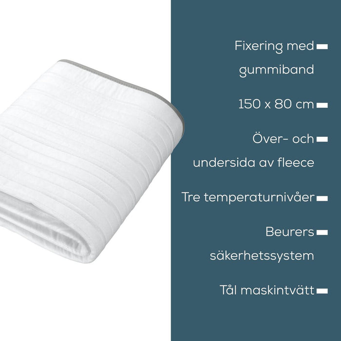 Beurer TS 17 Heated Underblanket ; Attachemnt to the mattress; Breathable; 3 temperature settings;washable on 30°;150(L)x80(W) cm