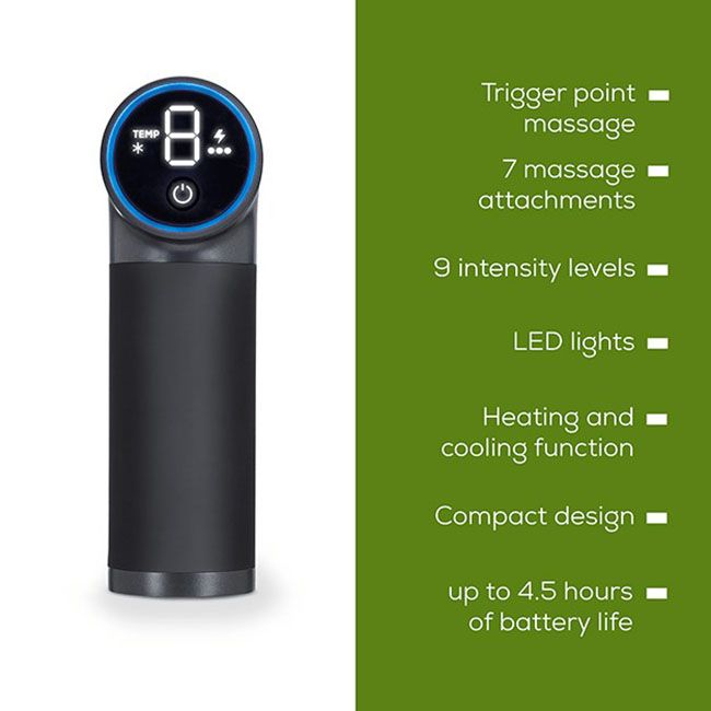 Beurer MG 195 Hot & Cold massage gun, 7 high-quality massage attachments, 9 intensity levels, Up to 4.5 h running time, LED display, Storage case