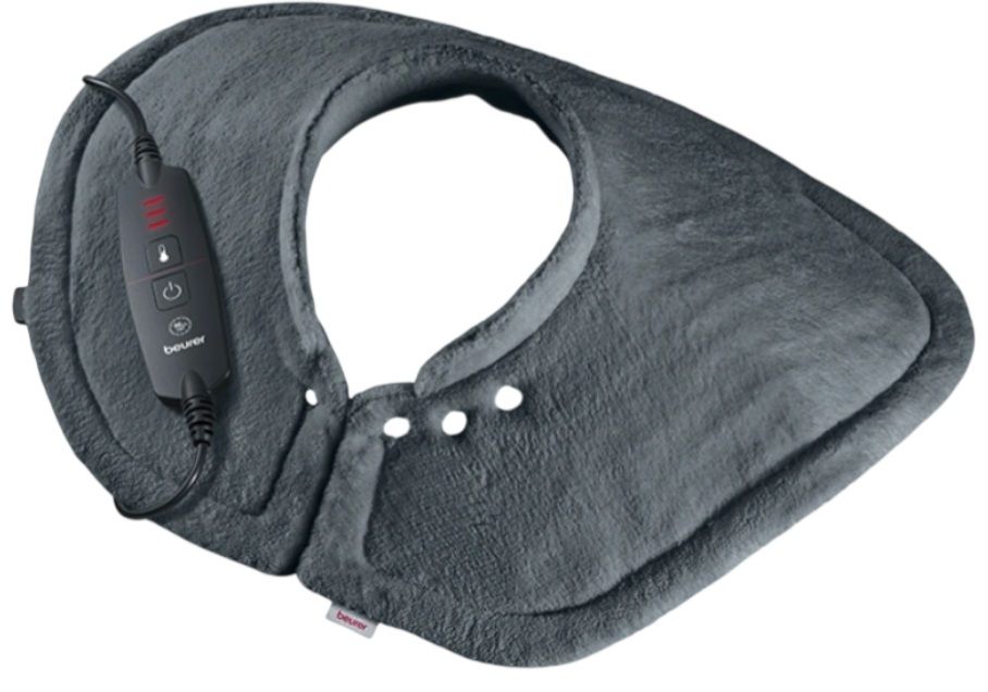 Beurer HK 66 Cosy Grey Shoulder & Neck Heat Pad; 3 temperature settings; auto switch-off after 90 min; washable on 30°; removable switch; fleece fibre;56(L)x52(W) cm