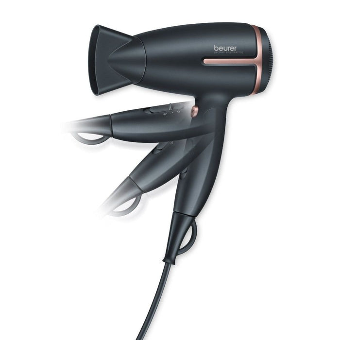 Beurer HC 25 Hair dryer, 1 600 W, ion function, folding handle, 2 heat settings, 2 blower settings, cold air, noozle, overheating protection 
