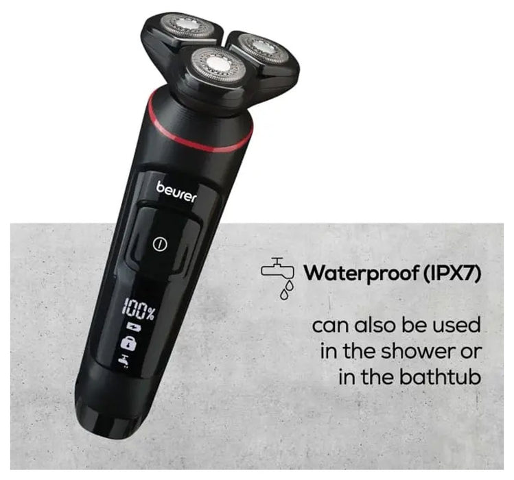 Beurer MN8X rotary shaver, 360° flexible shaver head, Magnetic fixation, LED display, Waterproof (IPX7), Quick-charge function  (10 min OT; 5 min CT), Incl. charger and storage station, protective cap and cleaning brush