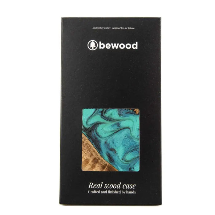 Bewood Unique Turquoise iPhone 13 Pro Wood and Resin Case - Turquoise Black - Cell phone cases and covers<<<HurtelXML