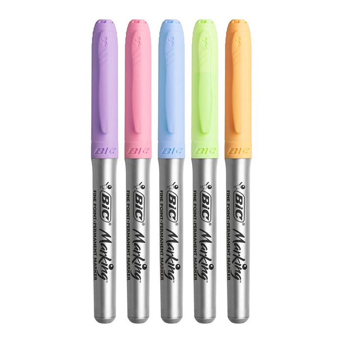 PERM. MARKER 5 COLOR PASTEL INTENSITY FOR DIFFERENT SURFACES BIC