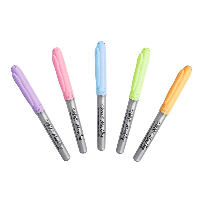 PERM. MARKER 5 COLOR PASTEL INTENSITY FOR DIFFERENT SURFACES BIC