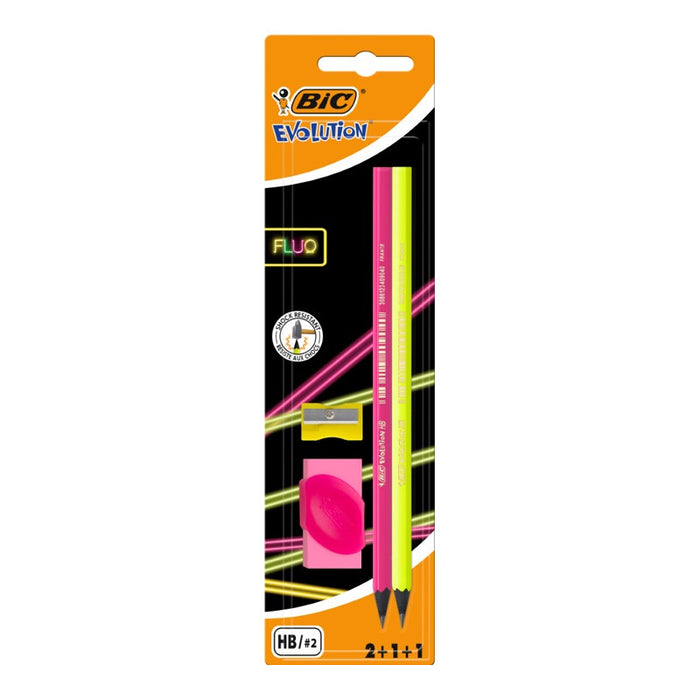 SET FLUO HB 2PCS, RUBBER AND SHARPENER