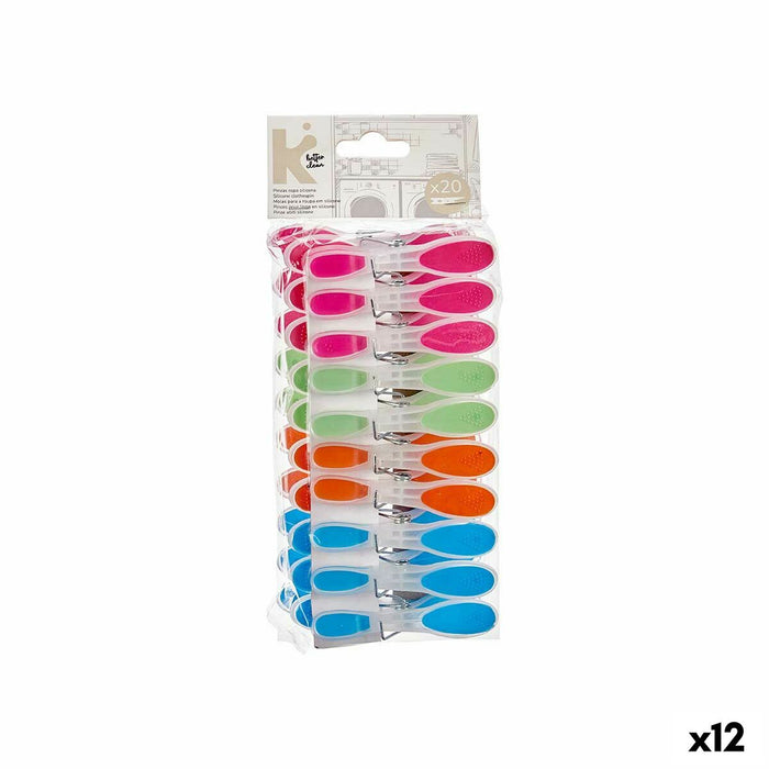 Clothes Pegs Multicolour Metal Silicone Plastic 8,3 x 3,5 cm (12 Units)