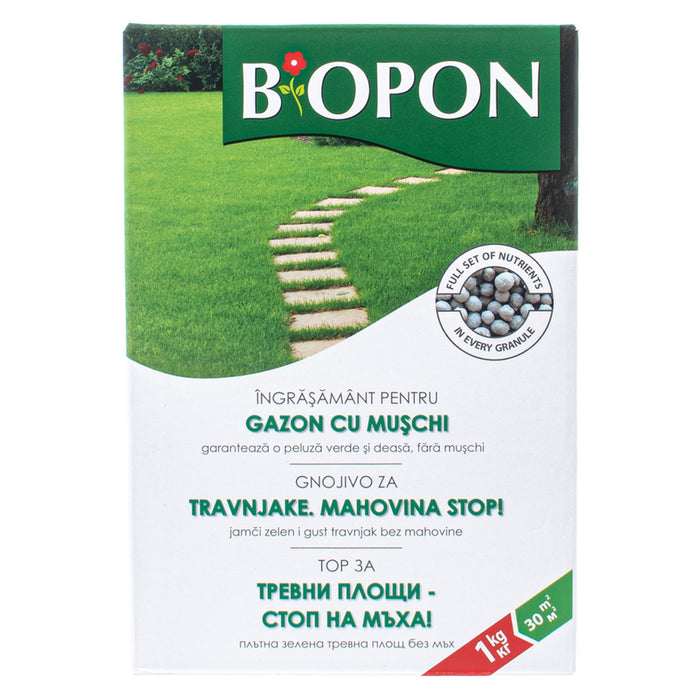 SOLID FERTILIZER FOR GRASS CARPETS AGAINST MOSS 1KG BIOPON