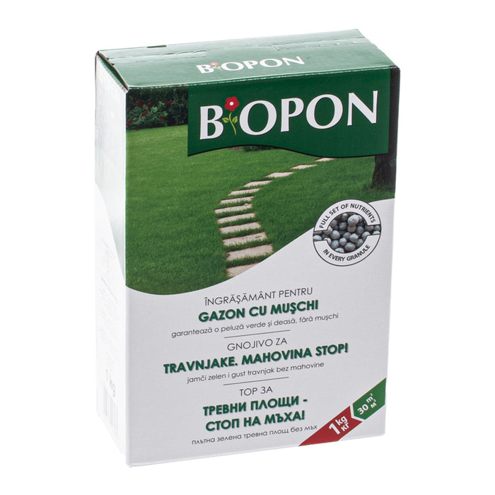SOLID FERTILIZER FOR GRASS CARPETS AGAINST MOSS 1KG BIOPON