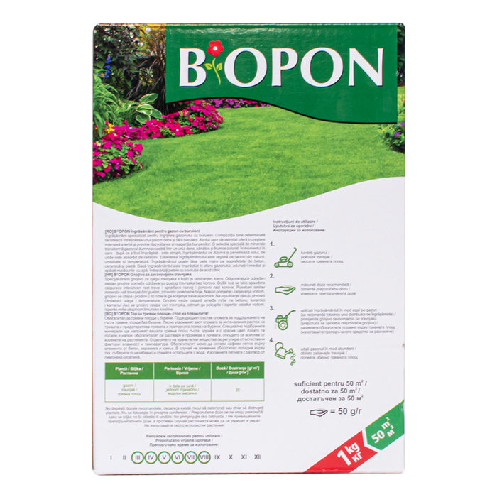 SOLID FERTILIZER FOR GRASS CARPETS AGAINST WEEDS 1KG BIOPON
