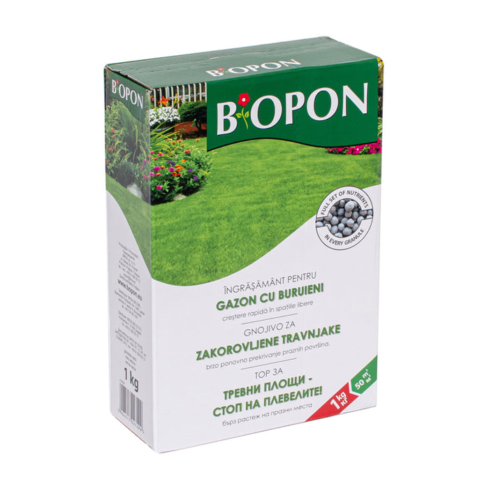 SOLID FERTILIZER FOR GRASS CARPETS AGAINST WEEDS 1KG BIOPON