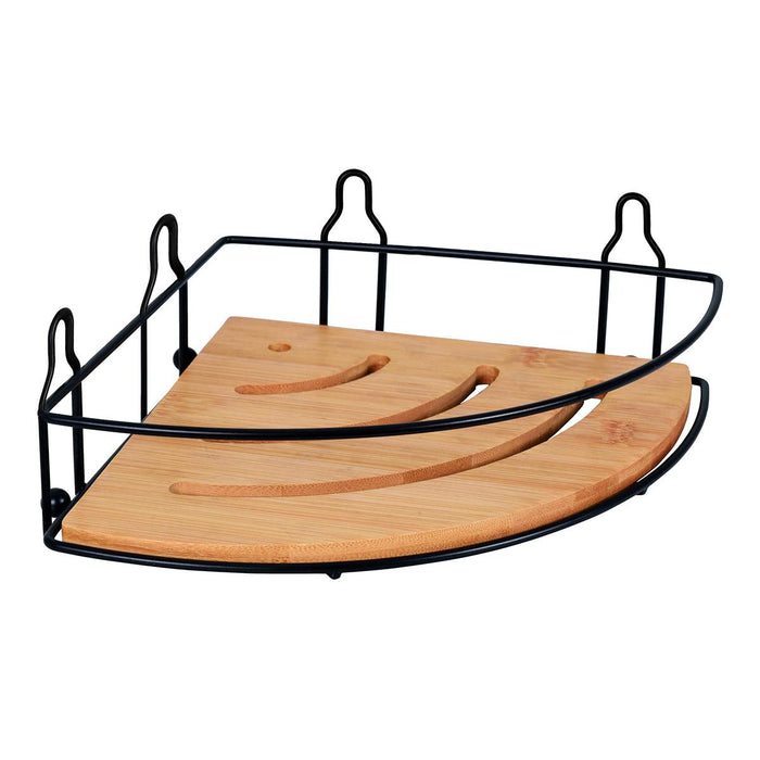 CORNER SHELF PLAIN 1 LEVEL BLACK AND BAMBOO