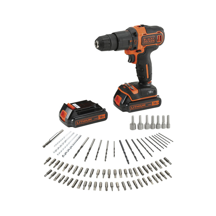CORDLESS IMPACT DRILL WITH TWO BATTERIES 1.5 AH AND CHARGER BLACK&DECKER BDCHD18BAFC-QW 18 V, 40.00 nm, NUMBER OF BATTERIES 2, 1.50 Ah, CASE