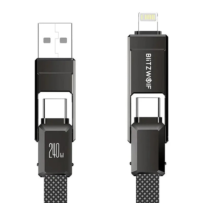 Blitzwolf BW-HDC7 4-in-1 USB + C + Lightning cable 240W 1.2m (black) - Combo Cables<<<USB cables<<<GSM
