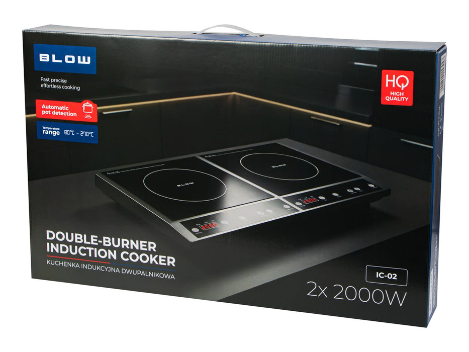 Induction cooker, two-burner adjustable hob, 2000W + 2000W BLOW