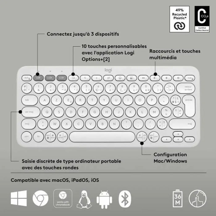 Bluetooth Keyboard with Support for Tablet Logitech K380 French White AZERTY - Електроника Периферни и резервни