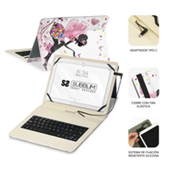 Bluetooth Keyboard with Support for Tablet Subblim SUBKT1-USB052 Spanish Qwerty Multicolour Spanish - Електроника