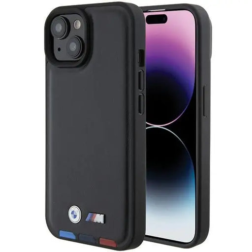 BMW BMHCP15S22PTDK iPhone 15 6.1’’ black/black Leather Stamp Tricolor - Cell phone cases and covers<<<HurtelXML