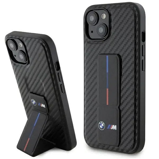 BMW Grip Stand Smooth & Carbon case for iPhone 15 - black - Cell phone cases and covers<<<HurtelXML