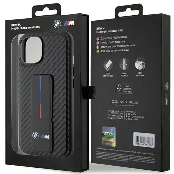 BMW Grip Stand Smooth & Carbon case for iPhone 15 - black - Cell phone cases and covers<<<HurtelXML