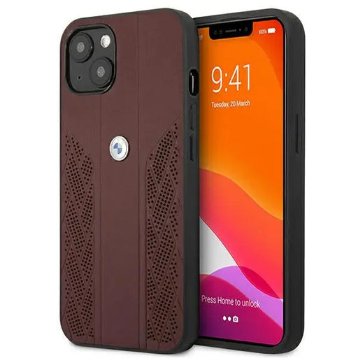 BMW Leather Curve Perforate Case for iPhone 13 mini - Red - Cell phone cases and covers<<<HurtelXML