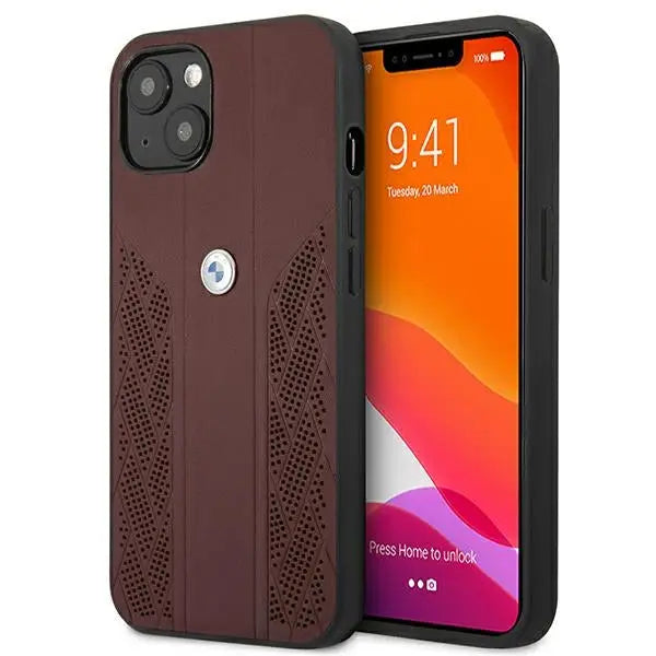 BMW Leather Curve Perforate Case for iPhone 13 mini - Red - Cell phone cases and covers<<<HurtelXML