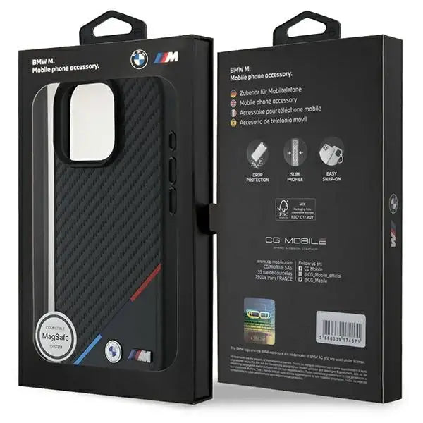 BMW M Carbon Tricolor Line MagSafe Case for iPhone 16 Pro - Black - Cell phone cases and covers<<<HurtelXML