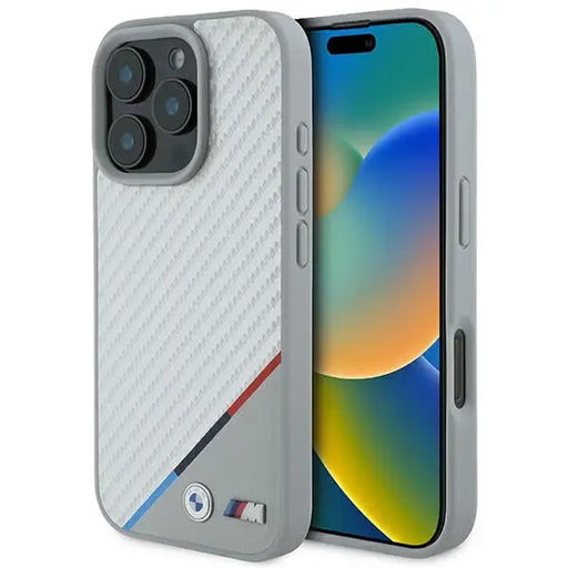 BMW M Carbon Tricolor Line MagSafe Case for iPhone 16 Pro - Gray - Cell phone cases and covers<<<HurtelXML