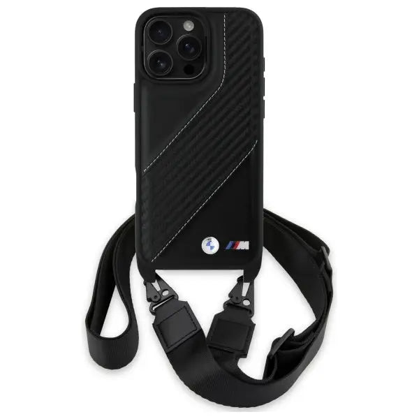 BMW M Edition Carbon Stripe & Strap Case for iPhone 16 Pro Max - Black - Cell phone cases and covers<<<HurtelXML