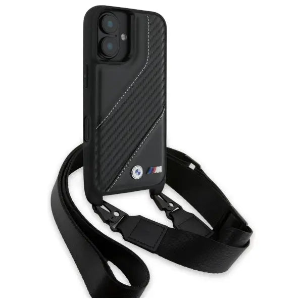 BMW M Edition Carbon Stripe & Strap iPhone 16 Plus Case - Black - Cell phone cases and covers<<<HurtelXML