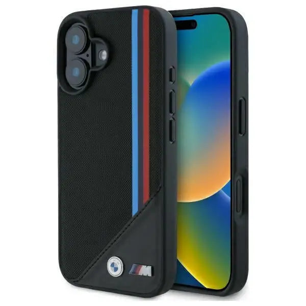 BMW M Meshed Tricolor Stripes MagSafe case for iPhone 16 - black - Cell phone cases and covers<<<HurtelXML