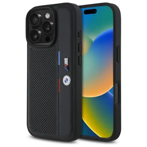 BMW M Perforated Tricolor Detail Line iPhone 16 Pro Max Case - Black - Cell phone cases and covers<<<HurtelXML