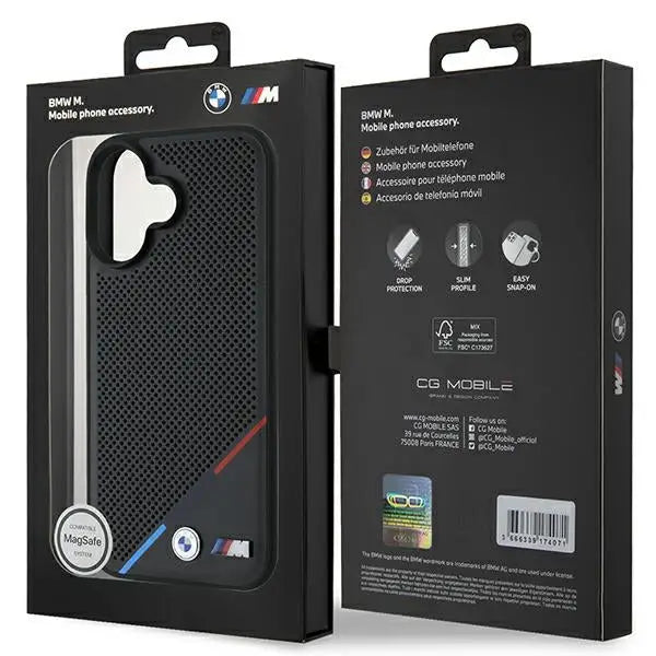 BMW M Perforated Tricolor Line MagSafe Case for iPhone 16 Plus - Black - Cell phone cases and covers<<<HurtelXML