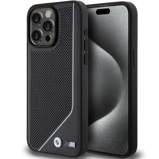 BMW Perforated Twisted Line MagSafe case for iPhone 15 Pro - black - Cell phone cases and covers<<<HurtelXML