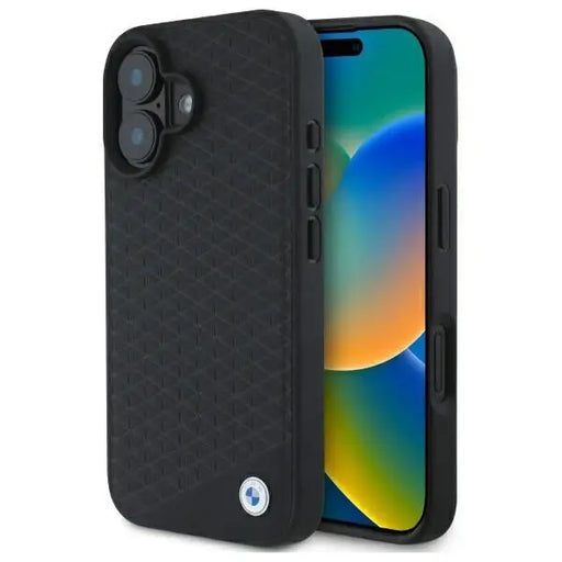 BMW Sign Leather Diamond Metal Logo MagSafe iPhone 16 Case - Black - Cell phone cases and covers<<<HurtelXML