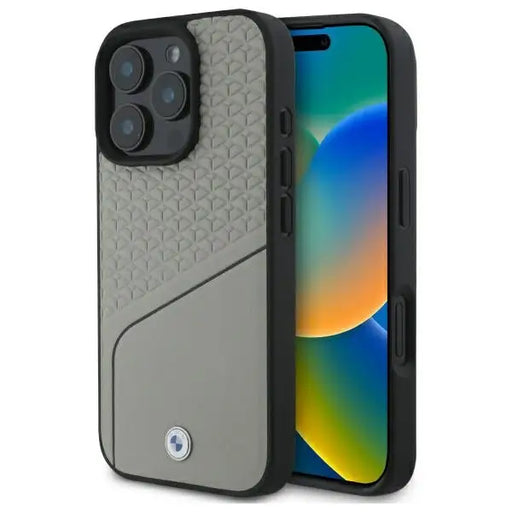 BMW Sign Leather Textured and Line MagSafe Case for iPhone 16 Pro Max - Gray - Cell phone cases and covers<<<HurtelXML