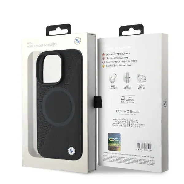 BMW Signature Leather Half Textured & Circle MagSafe case for iPhone 16 Pro - black - Cell phone cases