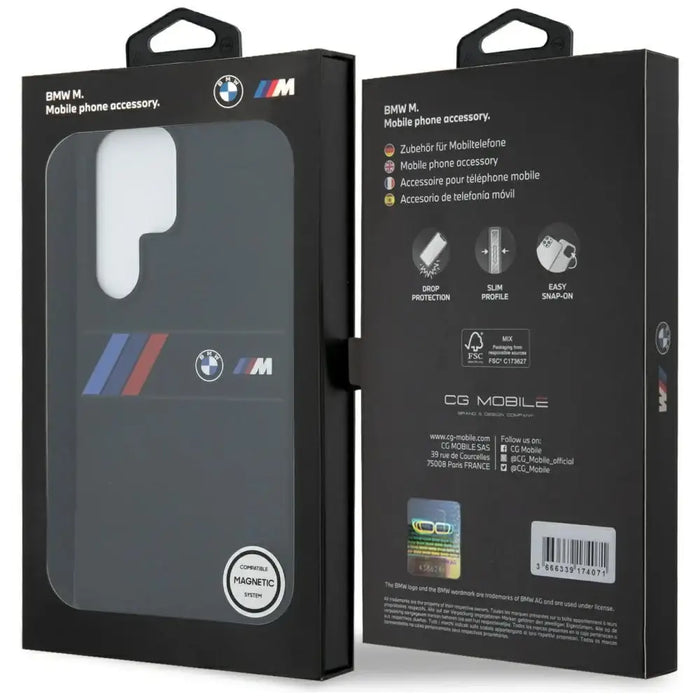 BMW Silicone Middle Tricolor Stripes MagSafe Case for Samsung Galaxy S25 Ultra - Black - Cell phone cases