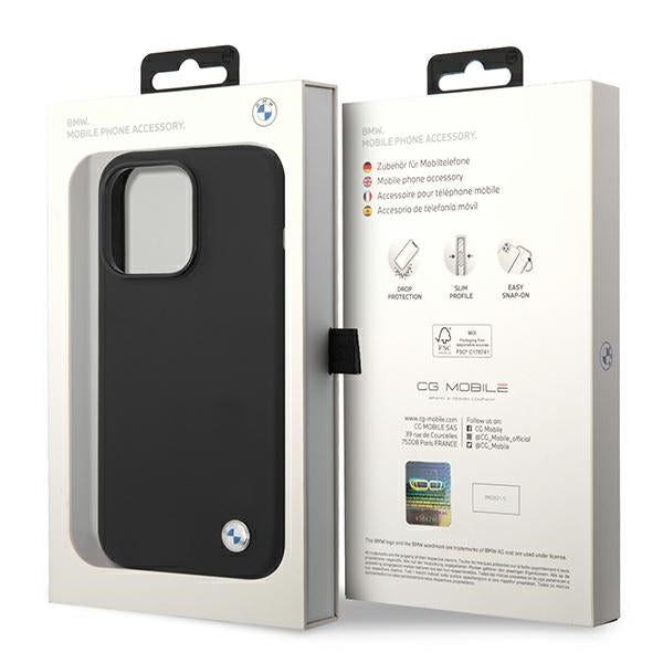BMW Silicone Metal Logo Case for iPhone 14 Pro Max - Black