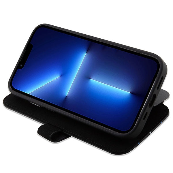 Case BMW BMBKP14X22RVSK iPhone 14 Pro Max 6.7" black/black bookcase Leather Stamp Blue Lines